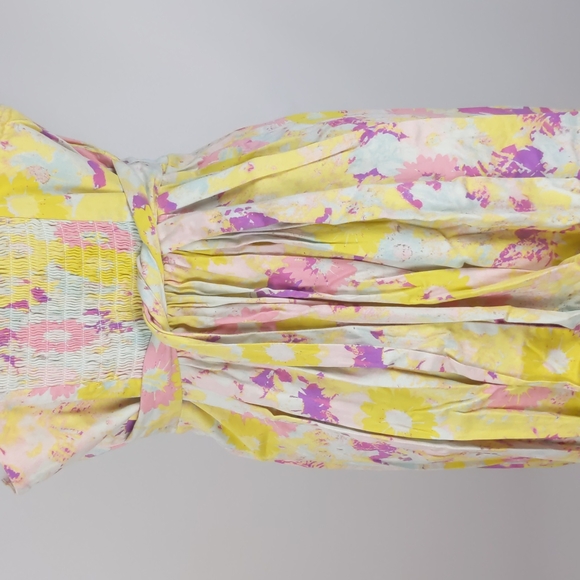 Portmans Women's Dress Size 14 Yellow Pink Floral V-Neck Shirring Bow Sleeveless - Picture 8 of 13